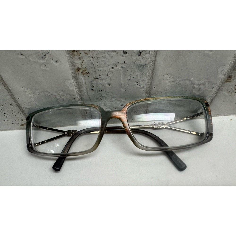 Salvatore Ferragamo Gem Eyeglasses Frames Blue Gold Brown Iridescence Y2K Italy